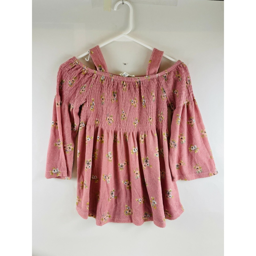 Cloud Chaser Shirt Girls Size L Pink Floral Smocked Cold Shoulder Off Shoulder